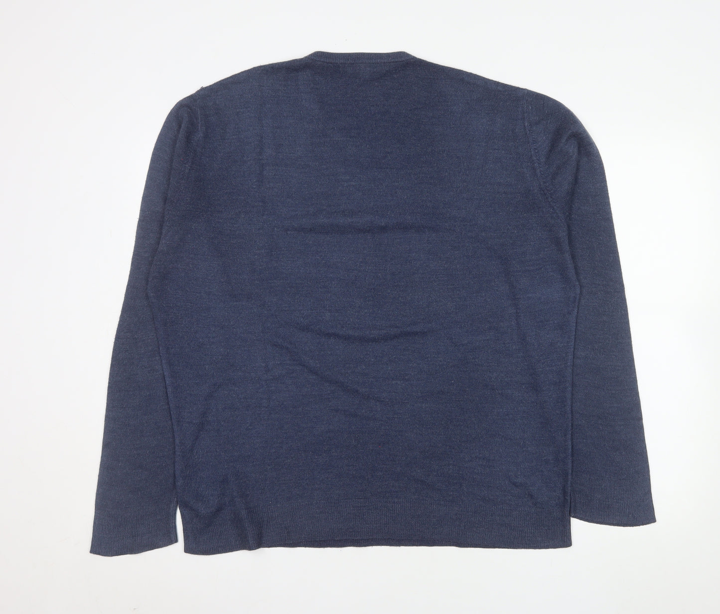 Thomas Nash Men's Blue V-Neck Acrylic Jumper Size L