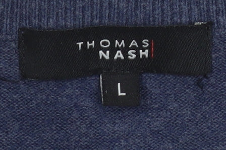 Thomas Nash Men's Blue V-Neck Acrylic Jumper Size L