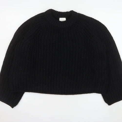 H&M Womens Black Chunky-Knit Crew Neck Jumper Size S