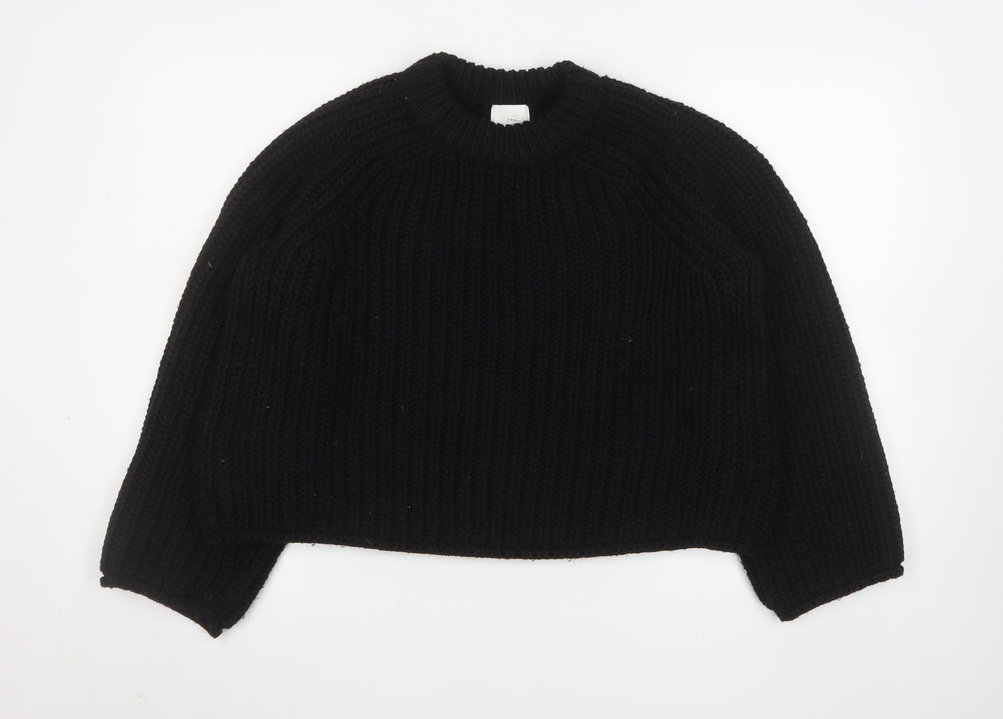 H&M Womens Black Chunky-Knit Crew Neck Jumper Size S
