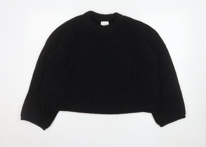 H&M Womens Black Chunky-Knit Crew Neck Jumper Size S