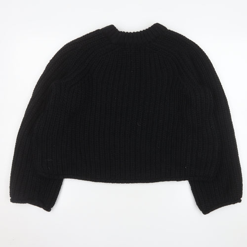 H&M Womens Black Chunky-Knit Crew Neck Jumper Size S