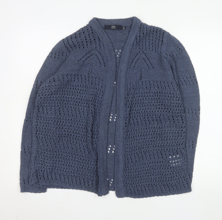 Isle Essentials Womens Blue Open Knit Long Sleeve Cardigan Size 14-16