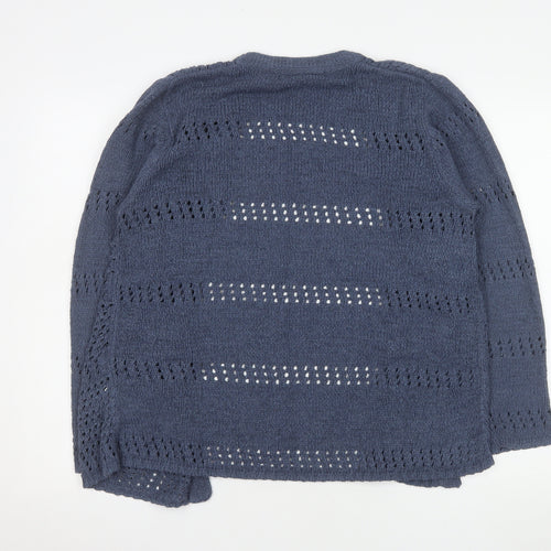 Isle Essentials Womens Blue Open Knit Long Sleeve Cardigan Size 14-16