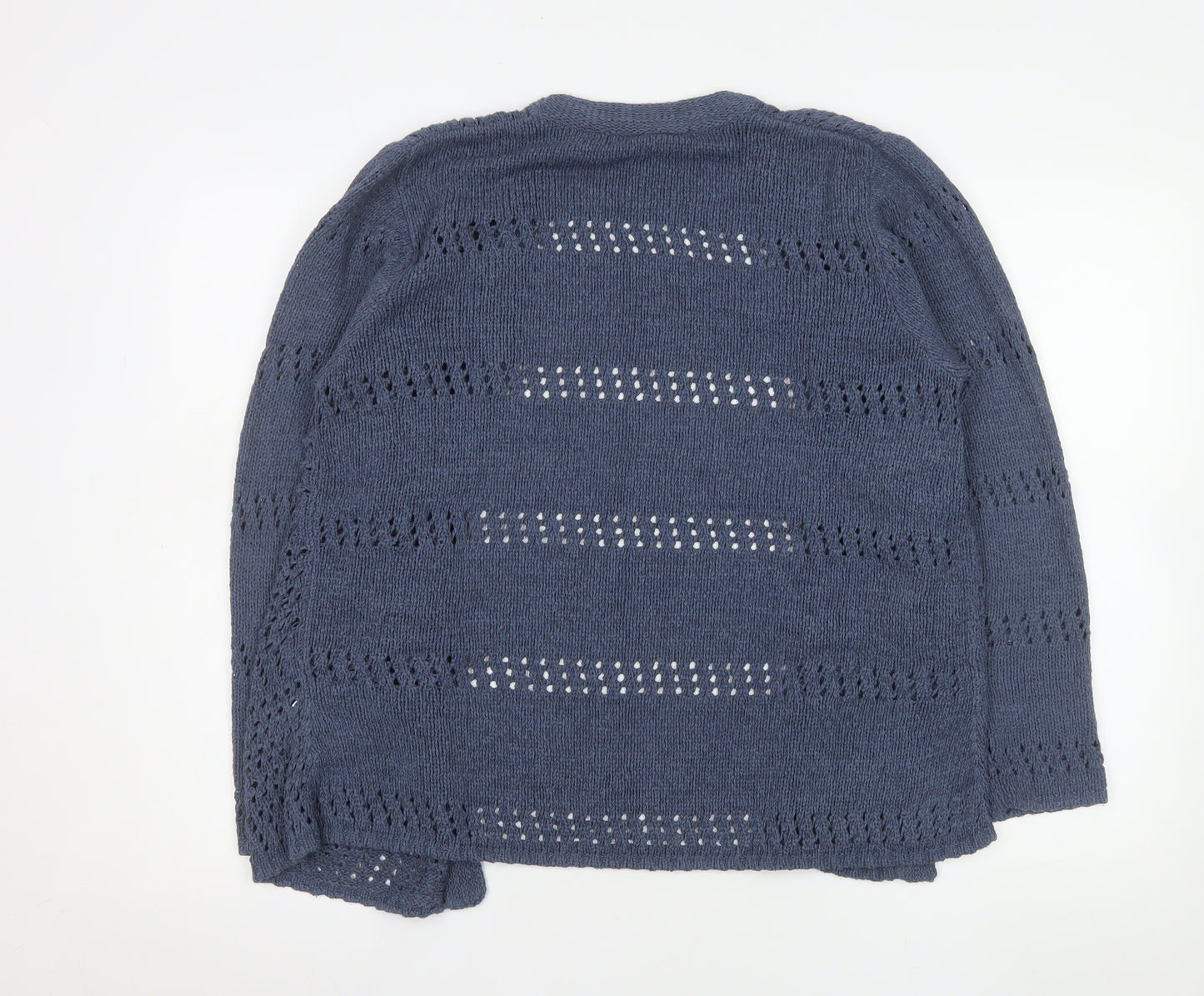 Isle Essentials Womens Blue Open Knit Long Sleeve Cardigan Size 14-16