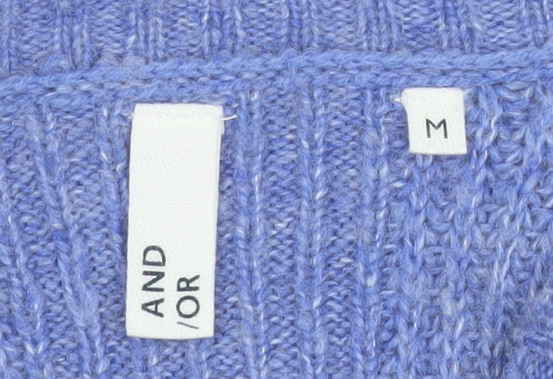 AND/OR Women's Blue Chunky Knit Wool Blend Pullover Jumper M