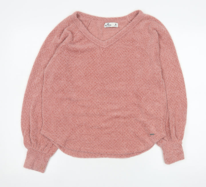 Hollister Women Pink V-Neck Pullover Sweater Medium Soft Knit