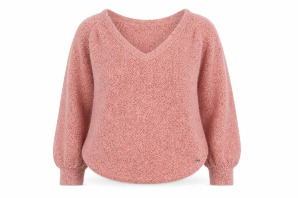 Front view of Hollister Women Pink V-Neck Pullover Sweater Medium Soft Knit