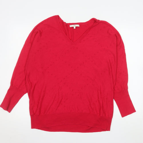 Next Women Red V-Neck Long Sleeve Jersey Blouse Size L