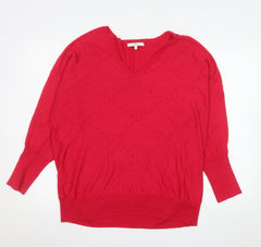Next Women Red V-Neck Long Sleeve Jersey Blouse Size L