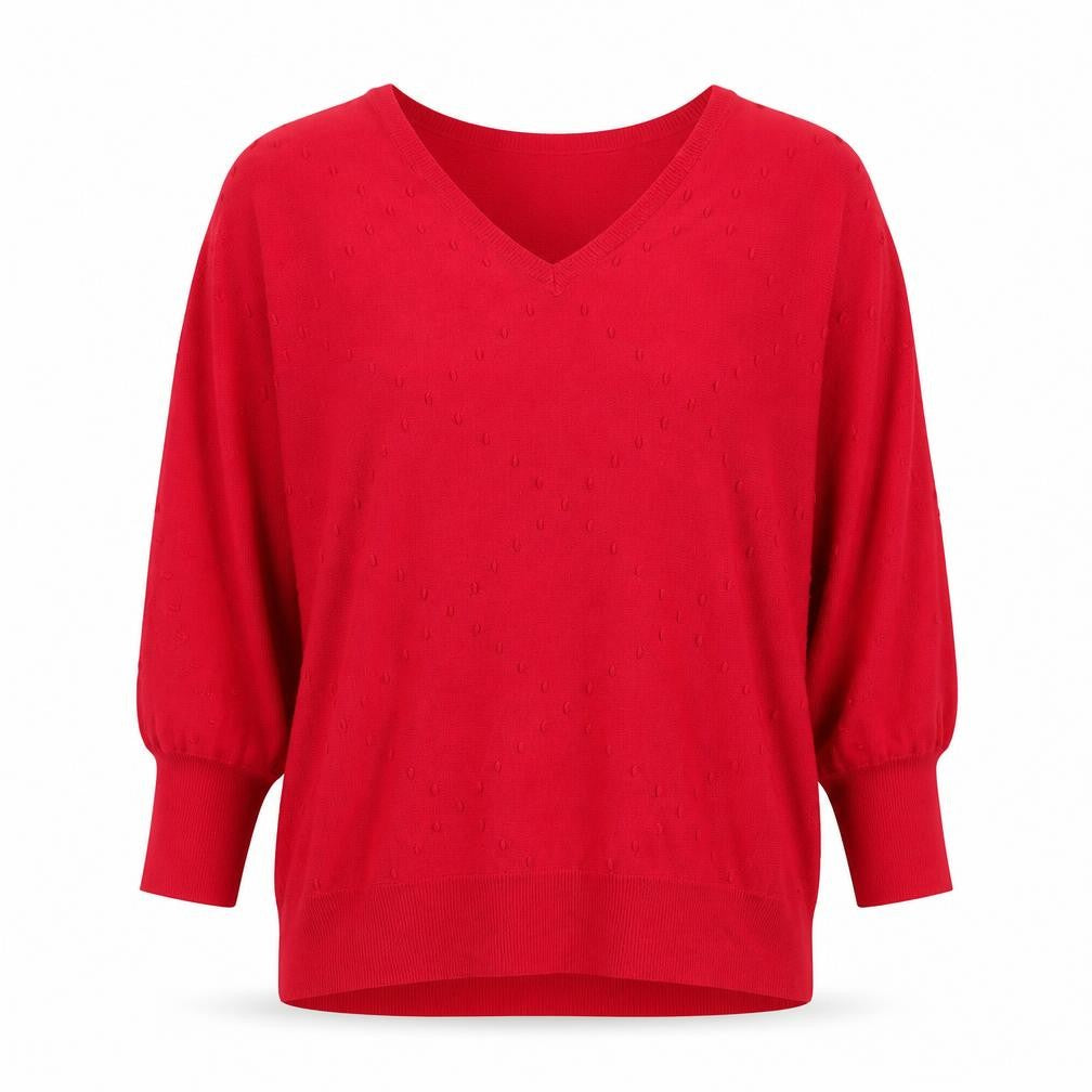 Front view of Next Women Red V-Neck Long Sleeve Jersey Blouse, size L