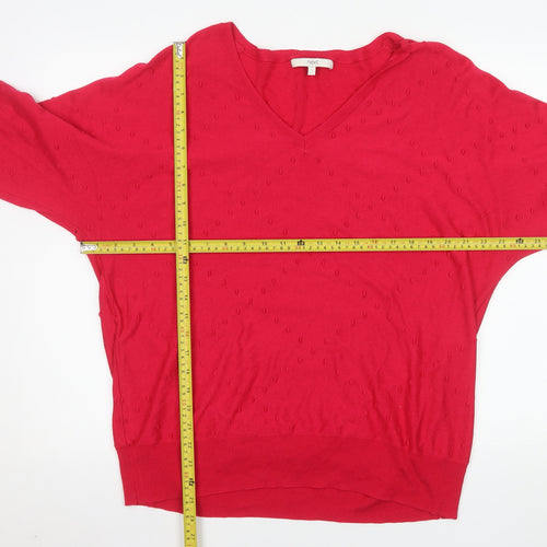 Next Women Red V-Neck Long Sleeve Jersey Blouse Size L
