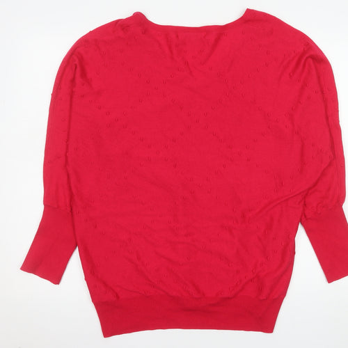 Next Women Red V-Neck Long Sleeve Jersey Blouse Size L