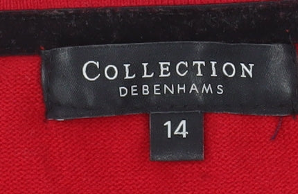 Debenhams Women Red Crochet Crew Neck Cardigan Size 14