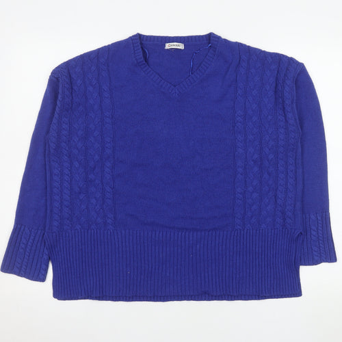 Damart Women's Blue V-Neck Cable Knit Acrylic Jumper M 14/16