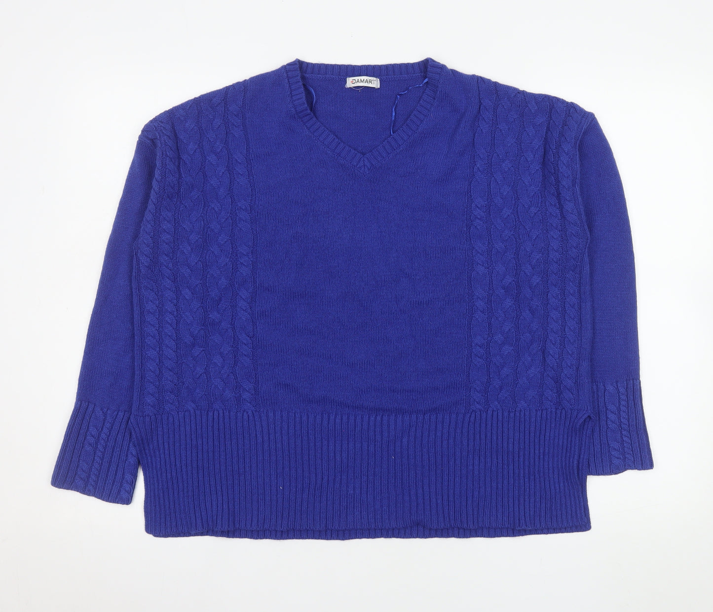 Damart Women's Blue V-Neck Cable Knit Acrylic Jumper M 14/16