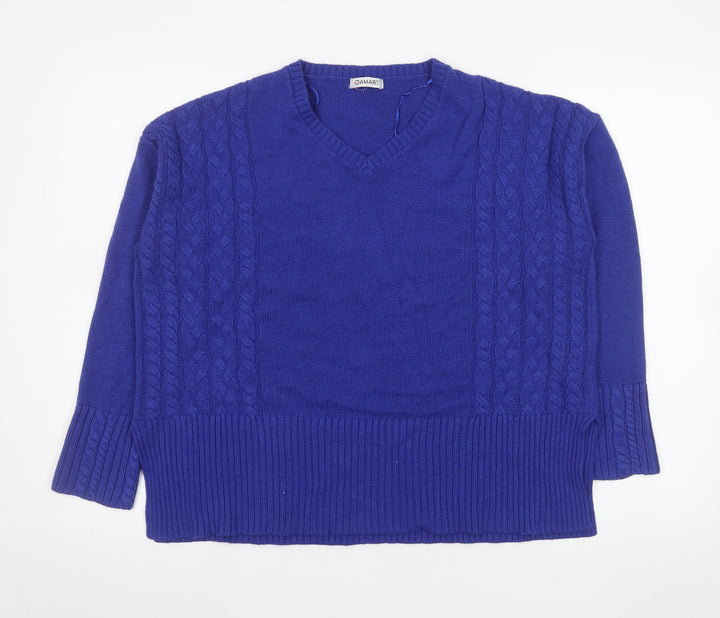 Damart Women's Blue V-Neck Cable Knit Acrylic Jumper M 14/16