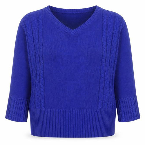 Damart Women's Blue V-Neck Cable Knit Acrylic Jumper M 14/16
