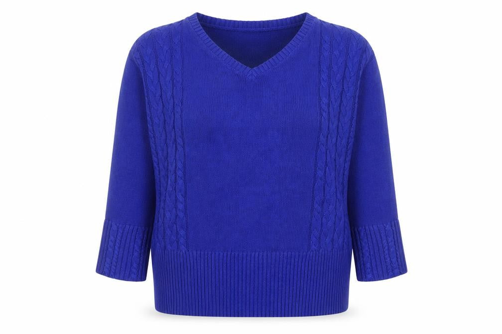 Damart Women's Blue V-Neck Cable Knit Acrylic Jumper M 14/16
