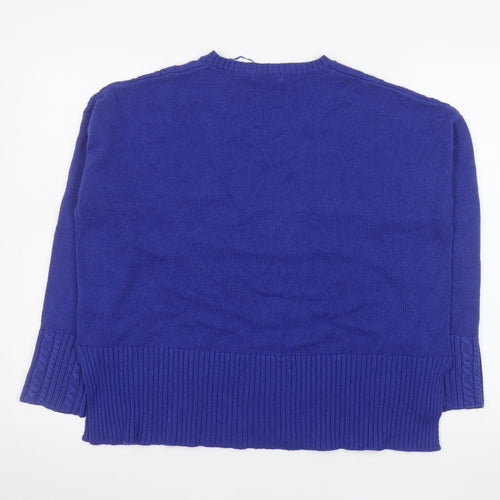 Damart Women's Blue V-Neck Cable Knit Acrylic Jumper M 14/16