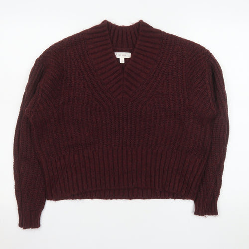 Marks and Spencer Per Una Women's Burgundy V-Neck Chunky Knit Jumper Size M