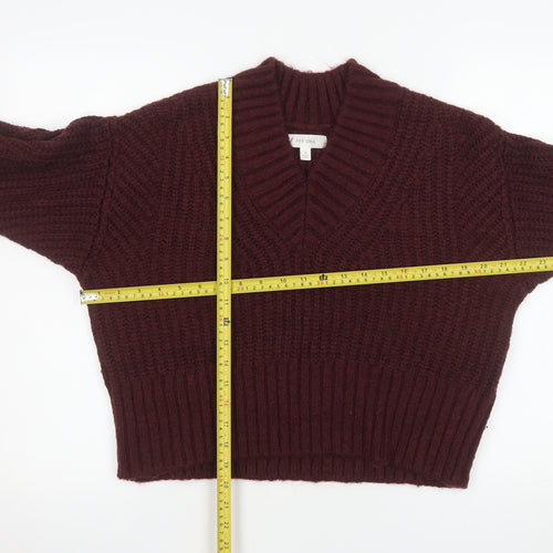 Marks and Spencer Per Una Women's Burgundy V-Neck Chunky Knit Jumper Size M