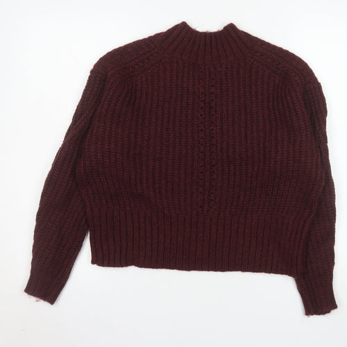 Marks and Spencer Per Una Women's Burgundy V-Neck Chunky Knit Jumper Size M