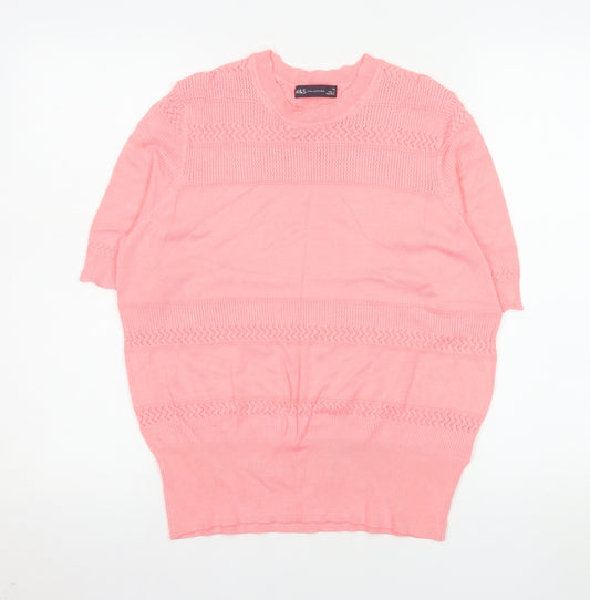 Marks and Spencer Womens Pink Knit Short Sleeve T-Shirt Size 14