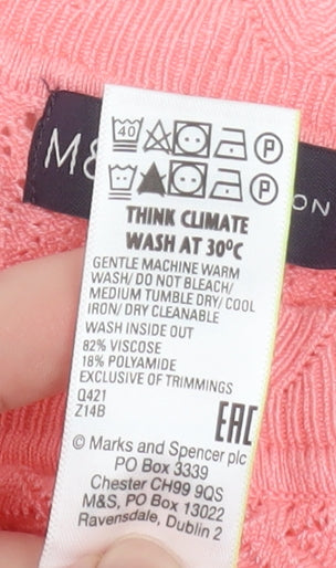 Marks and Spencer Womens Pink Knit Short Sleeve T-Shirt Size 14