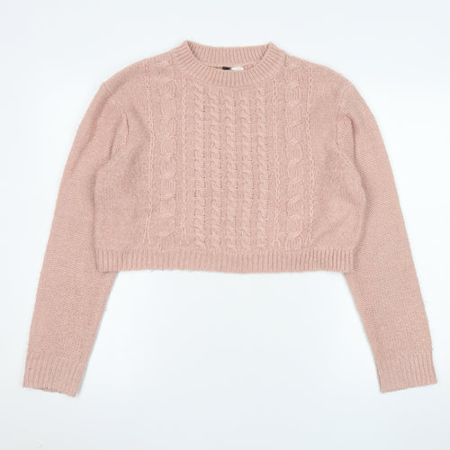 H&M Divided Women’s Pink Cable Knit Cropped Jumper Size S