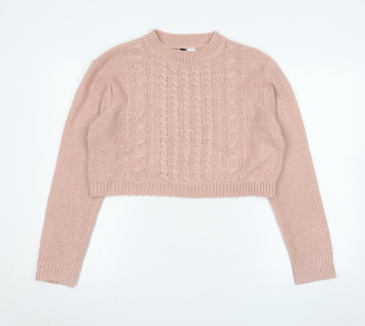 H&M Divided Women’s Pink Cable Knit Cropped Jumper Size S