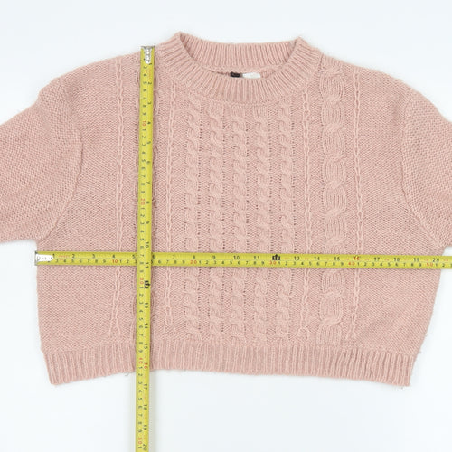 H&M Divided Women’s Pink Cable Knit Cropped Jumper Size S
