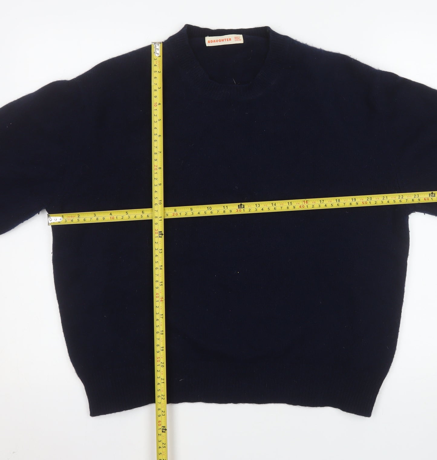 &Daughter Women's Blue XL Lambswool Crew Neck Jumper