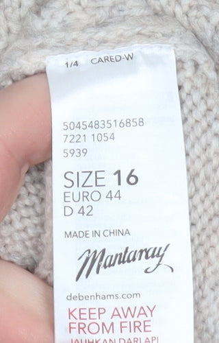 Mantaray Womens Beige Size 16 Cable Knit High Neck Jumper