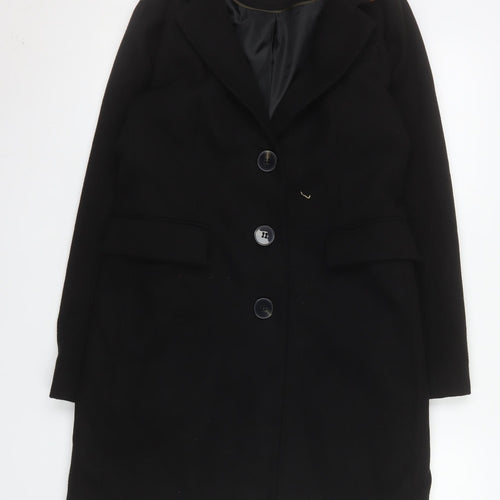 Warehouse Women's Black Mid-Length Overcoat Size 8 Lined Buttoned Classic