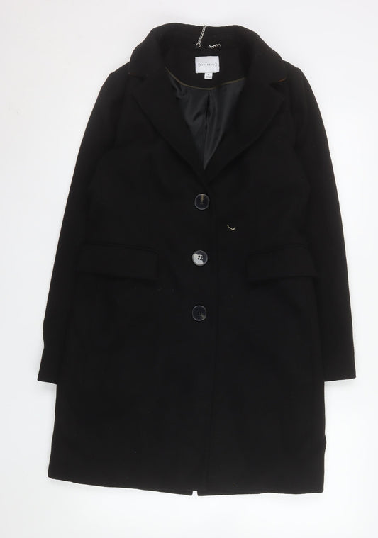 Warehouse Women's Black Mid-Length Overcoat Size 8 Lined Buttoned Classic