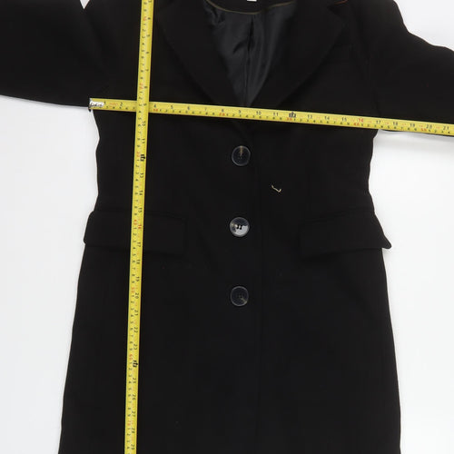Warehouse Women's Black Mid-Length Overcoat Size 8 Lined Buttoned Classic