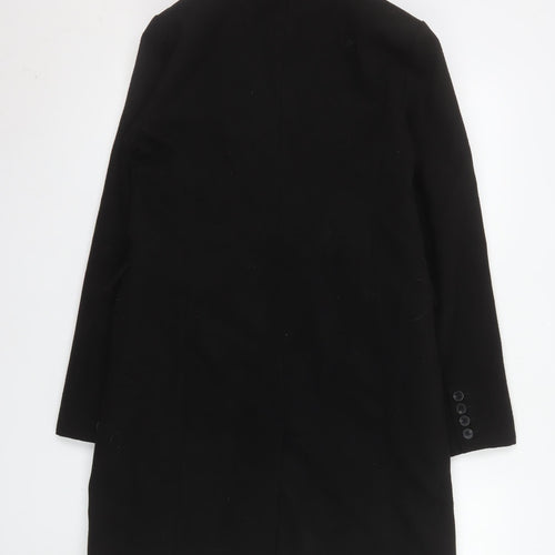 Warehouse Women's Black Mid-Length Overcoat Size 8 Lined Buttoned Classic