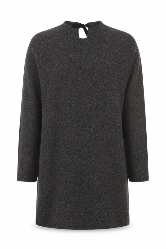 Front view of FatFace women’s grey wool jumper dress, size UK 10, long sleeve knitwear