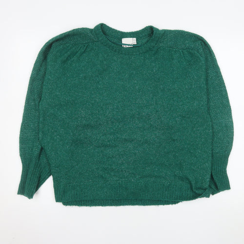 ICHI Women Green Knit Pullover Jumper M Crew Neck Long Sleeve