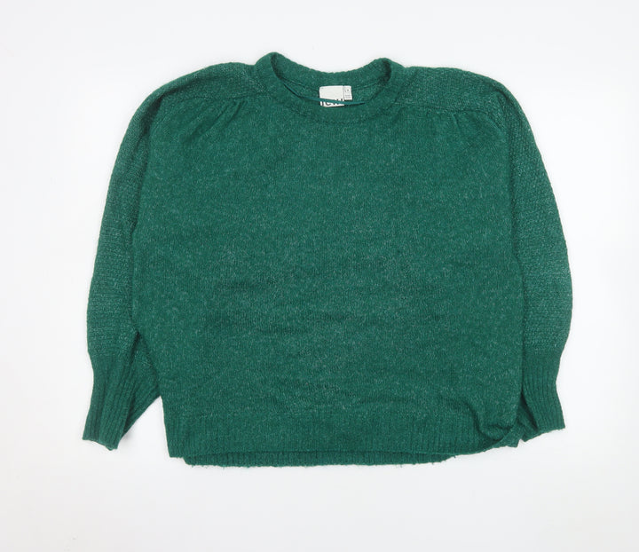 ICHI Women Green Knit Pullover Jumper M Crew Neck Long Sleeve