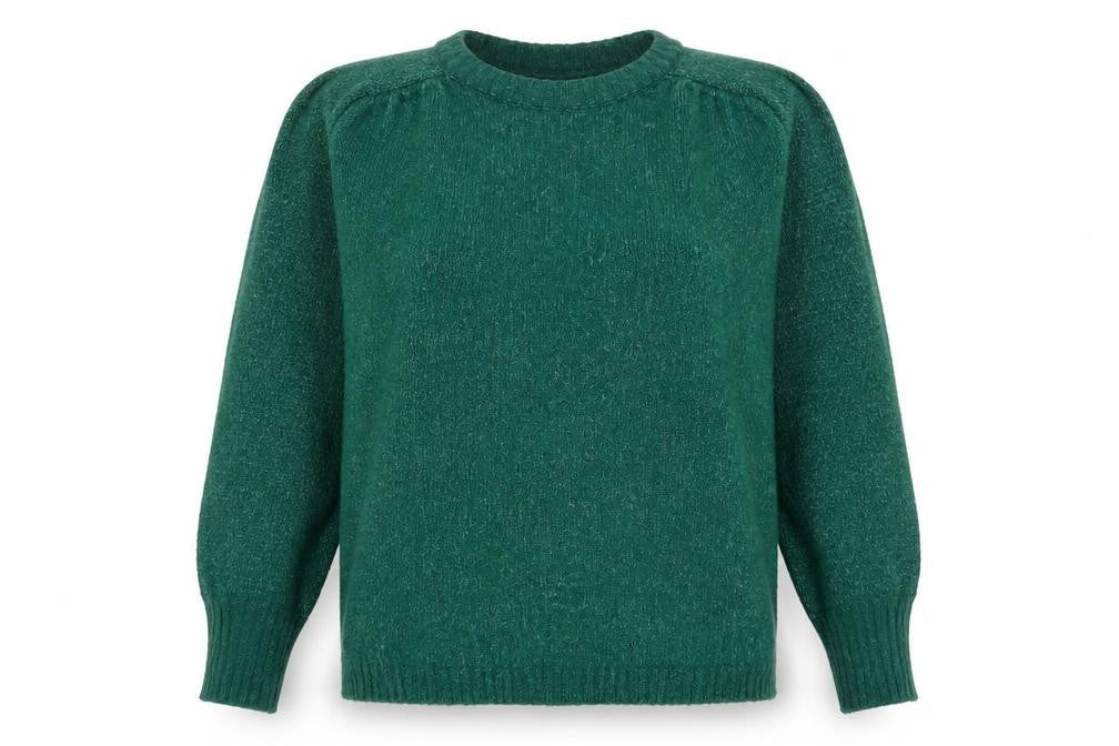 Front view of ICHI Women Green Knit jumper M Crew Neck Long Sleeve