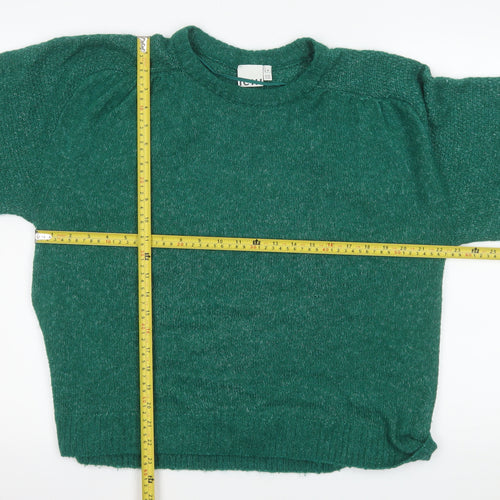 ICHI Women Green Knit Pullover Jumper M Crew Neck Long Sleeve