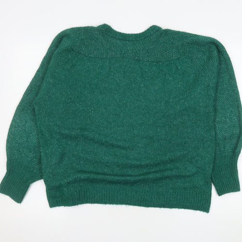 ICHI Women Green Knit Pullover Jumper M Crew Neck Long Sleeve