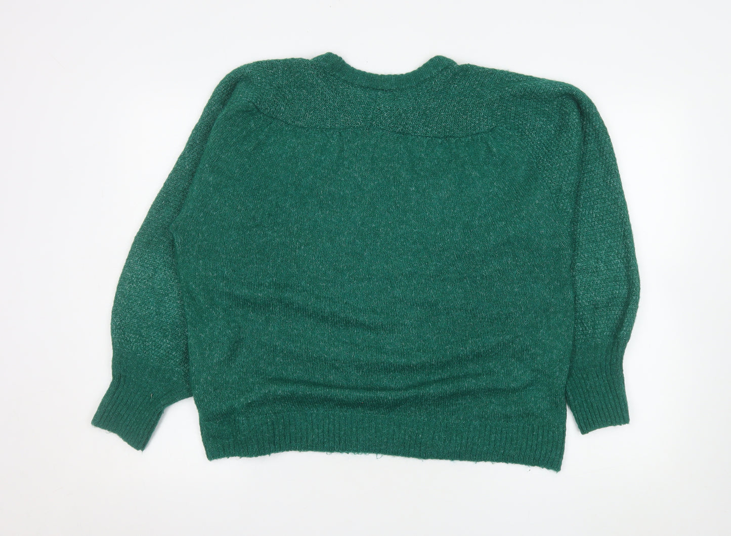 ICHI Women Green Knit Pullover Jumper M Crew Neck Long Sleeve