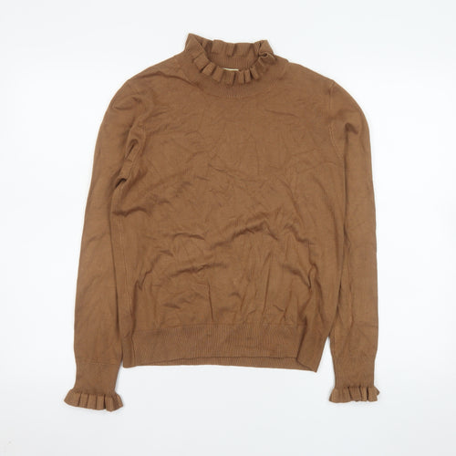 Oasis Women’s Brown High Neck Ruffle Knit Jumper Size M