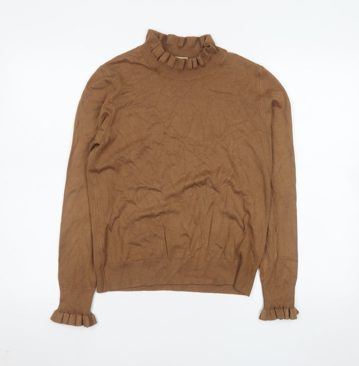 Oasis Women’s Brown High Neck Ruffle Knit Jumper Size M
