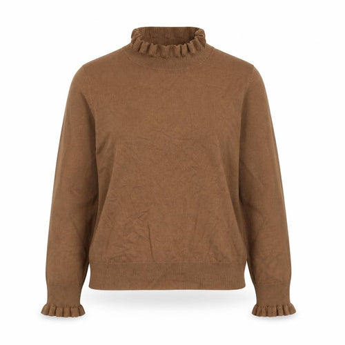 Oasis Women’s Brown High Neck Ruffle Knit Jumper Size M
