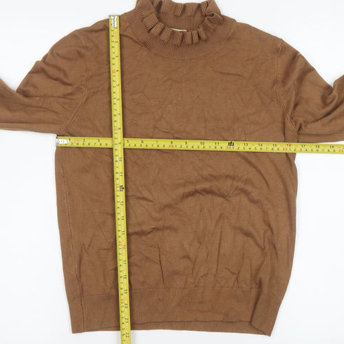 Oasis Women’s Brown High Neck Ruffle Knit Jumper Size M