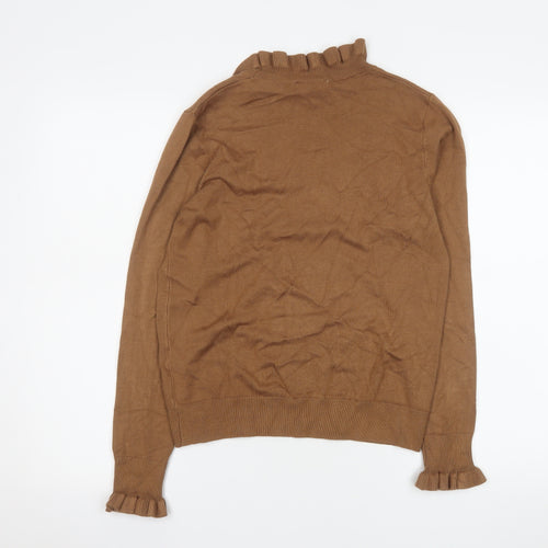 Oasis Women’s Brown High Neck Ruffle Knit Jumper Size M
